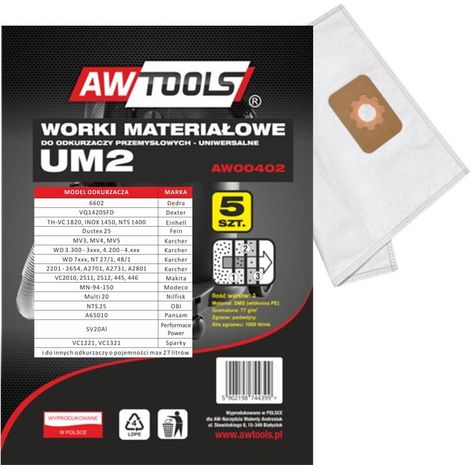 BORSE IN MICROFIBRA AWTOOLS, set di 5, UM2, MAKITA VC2010/2511/2512/445/446