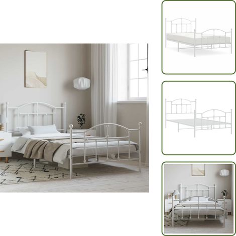 The Living Store Bettgestell mit Kopf- und Fußteil Metall Weiß 100x200 cm - Metallbett - Doppelbett - Boxspringbetten - Bettgestell - Weißes Bett (1/5)