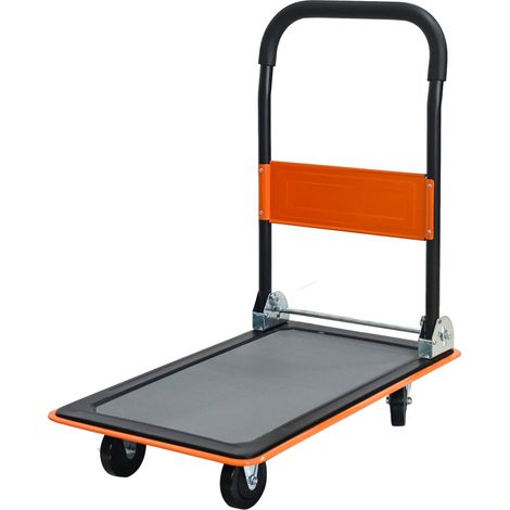 Chariot plateforme pliable en métal orange, charge 150 kg, roulettes pivotantes 360°, poignée antidérapante, idéal déménagement, stockage et transport - CHICFURN (1/5)