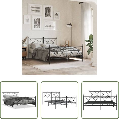vidaXL Sommier - Cadre de lit métal sans matelas avec pied de lit noir 140x190cm (1/5)