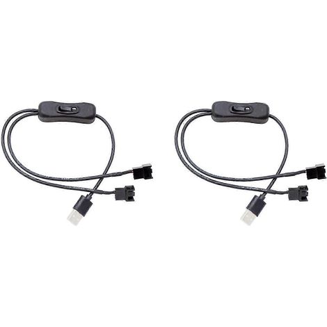 Câble adaptateur d'alimentation tressé USB 5 V vers PWM 3/4 broches pour ventilateur de boîtier, avec interrupteur QAQ (2 ports USB vers 3/4 broches PWM). (1/5)