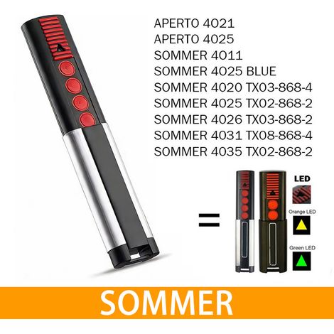 Télécommande de porte de garage SOMMER 4020TX03-868-4, émetteur à code tournant 868 MHz, compatible avec les ouvre-portes de garage 4031, 4035 et 4025 (remplacement). (1/5)