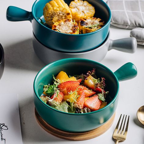 Nordische Keramik-Schüssel für Instantnudeln mit Griff, geeignet für Frühstück, Reis, Backen, Desserts, Suppen, Obstsalat (1/5)