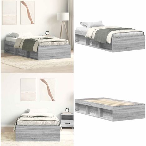 Bettgestell Grau Sonoma 100x200 cm - Holzbettfassungen - Bettrahmen Grau - Doppelbett Gestell - Bettkasten Mit Schubladen - Massivholzbette - Home & Living (1/5)