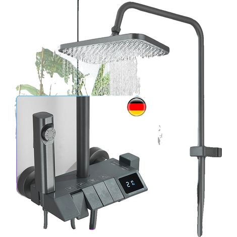 Sistema de ducha, pantalla digital inteligente, funciones de cascada y lluvia, pantalla gris. (1/2)