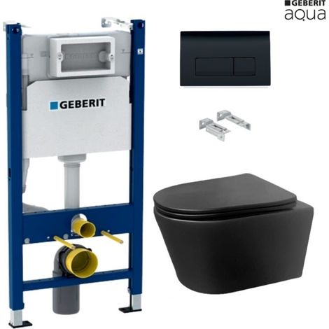 Bastidor GEBERIT Duofix pack cisterna empotrada y pulsador DELTA 50 ng br con WC suspendido AzulBath LIA NEGRO MATE Rimless 48CM (1/5)