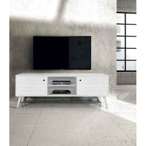Porta TV moderno in abete spazzolato massello Bianco