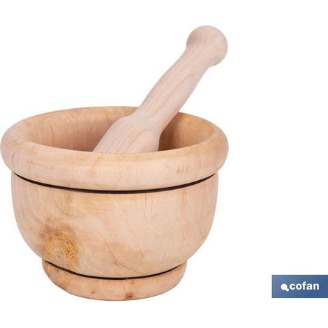Mortero de madera de abedul Ø14 cm con maza ergonómica para cocina saludable (1/5)