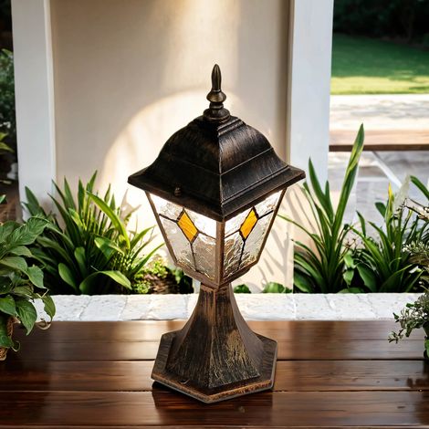 Borne lumineuse d'extérieur Salzburg de couleur cuivre antique au design campagnard H:42cm - Cuivre antique (1/5)