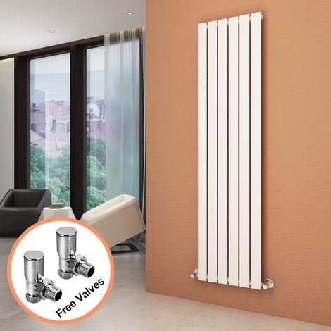 ELEGANT 1800 x 452 mm White Vertical Column Radiator Single Flat Panel Designer Bathroom Radiator + Angled Radiator Valves (1/5)
