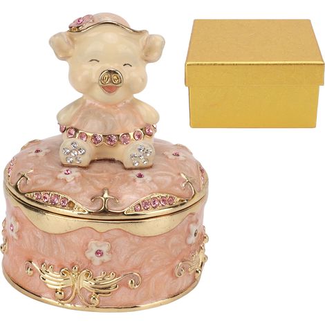 Boîte à Bijoux Cochon Articulée Design Ajouré Apparence Mignonne Décor Main Peinture pour Rangement Bijoux Cadeaux (1/5)