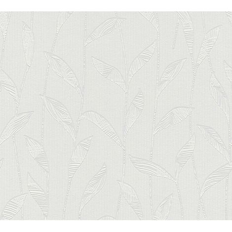 Papier peint floral intissé blanc Tapisserie tendance à feuilles 10,05 x 0,53 m Papier peint style botanique à peindre idéal pour chambre (1/4)