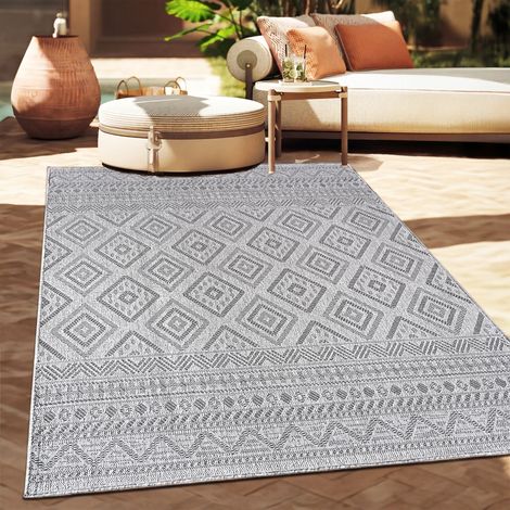 Paco Home Tappeto Per Esterno Da Balcone Terrazza Tappeto Cucina Moderno Boho Etnico 80x150 cm, Antracite