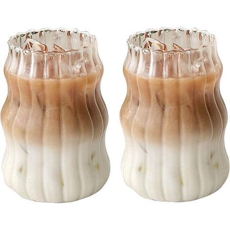 Becher 2er Set 530 ml Eiskaffeebecher Klare Trinkgläser Vintage Gläser mit Wellpappe, Smoothie /Wasserbecher, für Matcha, Whisky, Cocktails, Milc (1/5)