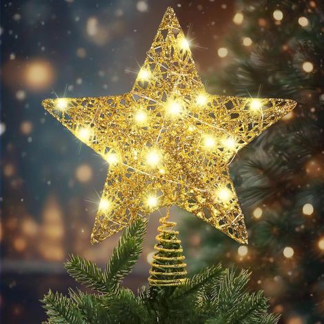 Étoile creuse or avec LED, cimier métallique scintillant, décoration arbre de Noël (1/4)