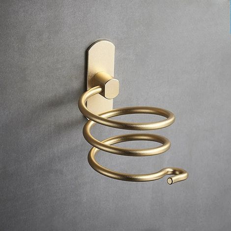 (Type A - doré) Support mural en aluminium pour sèche-cheveux et lisseur de salle de bain - Accessoires inclus - Étagères pour sèche-cheveux - Rangement pour sèche-cheveux (1/5)