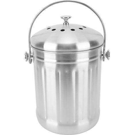 Bac à compost avec filtres à charbon en acier inoxydable, grande poignée et facile à nettoyer. Seau à compost idéal pour la cuisine familiale, les cafés et les bars. (1/5)