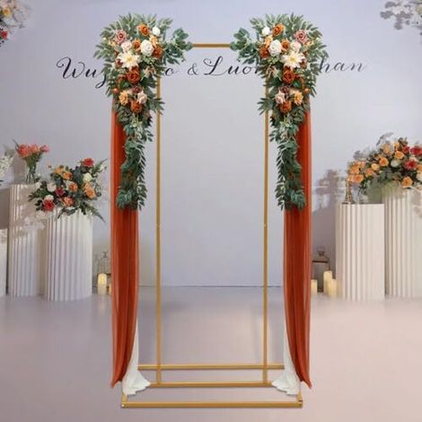 Eckig HintergrundstäNder Metall Traubogen Hochzeit Quadratischer Metallbogen Stand Hintergrund Bogen Quadratischer Metall-Hintergrundständer für Hochzeiten Geburtstagsfeiern usw 2x1M Gold (1/5)
