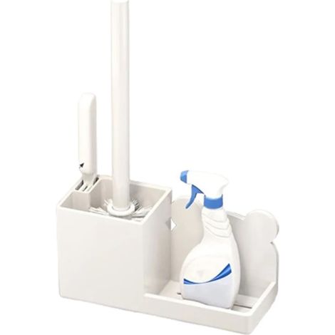 Lot de 2 porte-brosse WC muraux pour salle de bain et ménage, avec brosses longues (version améliorée [avec 2 brosses]), blanc. (1/5)