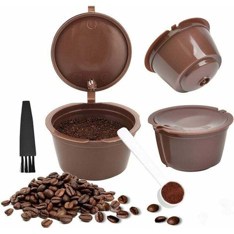 6PCS Filtres à Café Non Jetables, Réutilisables Capsules Rechargeables à Cafe, Compatibles avec Machines Nescafe Dolce Gusto avec 2 Cuillère à Café et 2 Brosse à Nettoyer -Marron