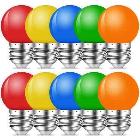 10 Pack Ampoules Colorées LED 1W E27 G45 Ampoules D'éclairage, Rouge, Jaune, Bleu, Vert, Orange (1/5)
