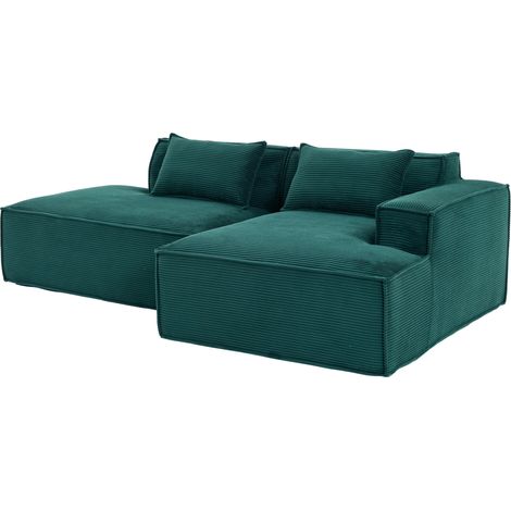 Sofá textil de 235 cm con 2 cojines y muelles ensacados verde retro HOMVRA (1/5)
