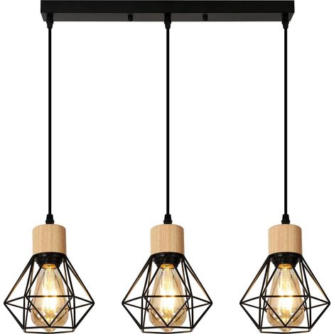 COMELY Suspensionen E27 Industriekronleuchter mit 3 Vintage Industrial Deckenlampen mit perfektem schwarzem Metalllampeneck für einen modernen Stil in Küchen- und Schlafzimmer Wohnzimmer (Glühbirne ni (1/5)