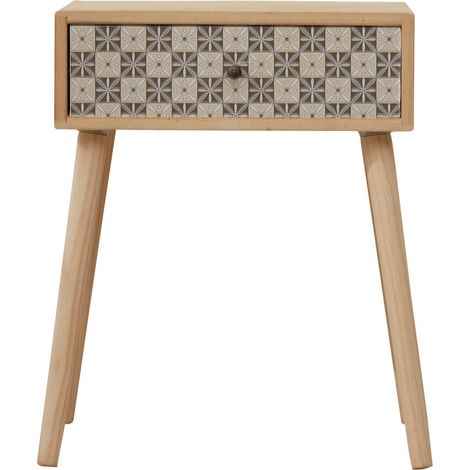 Rebecca Mobili Beistellkommode Schrank 1 Schublade Holz Hellbraun Grau 57x45x30