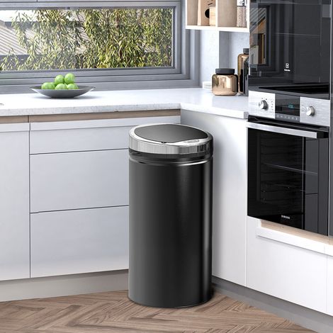 Cubo de basura de cocina automático con sensor, 42 l, tapa, acero negro DESVIAE (1/5)