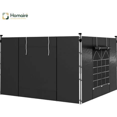 HOMAIRE 2e set de côtés pour pavillon 3x3/3x6 m, murs latéraux avec fenêtre et scratch, imperméables en tissu Oxford, protection contre le vent et la vue pour tente de fête, noir