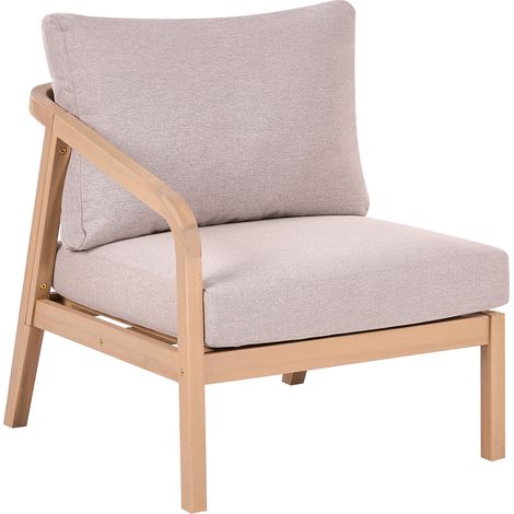 Módulo esquinero derecho 1 plaza de madera de acacia con cojín de tela exterior marrón claro y beige Rivello (1/5)
