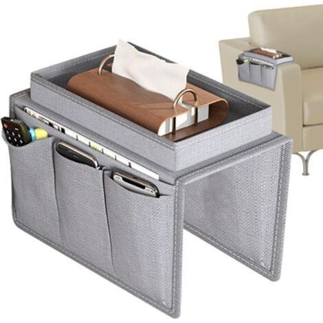 Organisateur d'accoudoir - Sac de rangement antidérapant pour canapé avec support pour télécommande, plateau pour téléphone et porte-livres