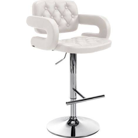 Sgabello da bar x1 design moderno seduta imbottita in similpelle bianca base cromata 100005807