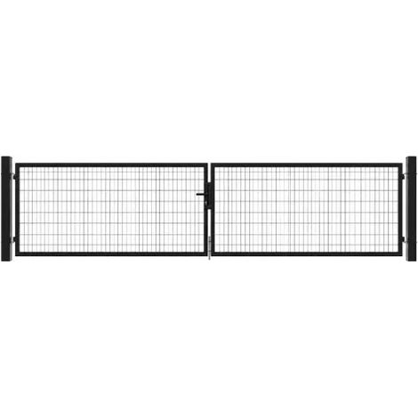 Portail battant grillagé acier ouverture réversible H 100 x 350 cm - noir (1/5)