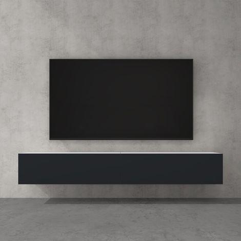 doporro Mueble de TV para Salón 200x40,2x30cm Mesa TV con Puerta Abatible hacia Abajo, en Blanco Mate + Gris Negro, Mueble de TV flotante, Estante TV 02