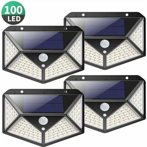 4 packs de lumière solaire extérieure, applique murale extérieure, lampe de jardin, lampadaire 100LED (1/5)