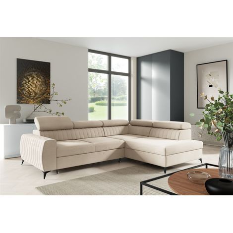 Ecksofa Schlafsofa Sofa TORONTO Stoff Element Creme Ottomane Rechts (1/4)