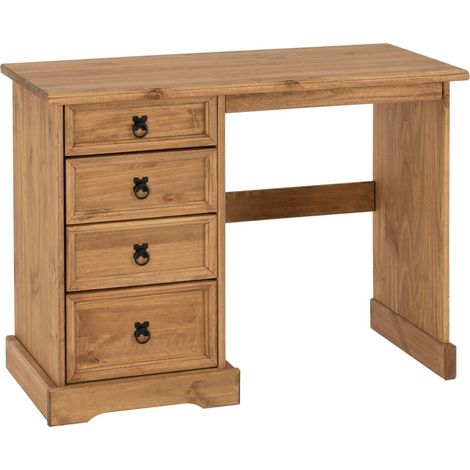 Corona 4 Drawer Dressing Table - L48.5 x W104.5 x H78.5 cm - Distressed Waxed Pine (1/5)
