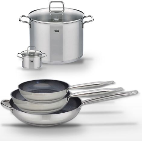 Lot de 3 Poêles céramique 24/28/32cm Elo Profi Therm Platinum et 2 Faitouts Elo Citrin (1/5)