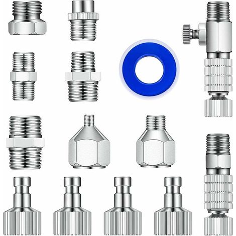 Juego de 14 adaptadores para aerógrafo en varios tamaños, acoplamientos rápidos para mangueras de aerógrafo, kit de adaptadores para compresores, manguera de aerógrafo (1/5)