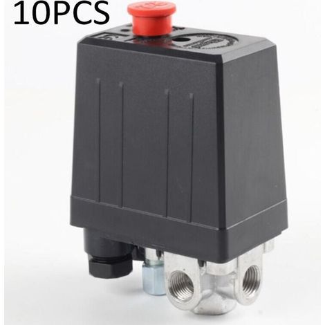 Pressostat de compresseur d'air avec 4 sorties pièces de compresseur de soupape de commande de pressostat, Monophasique, ¼" Port, Pressostat Pour Compresseur, 10 Bar/145psi (Lot de 10) (1/4)