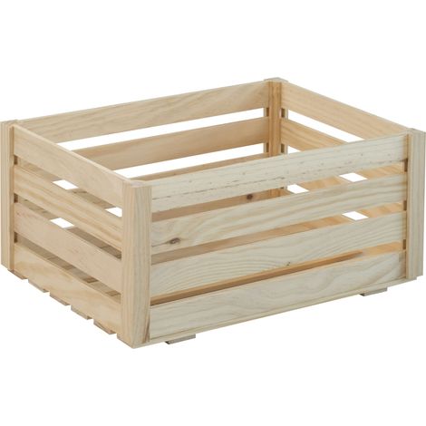 Caisse en bois pin massif 36x25x17cm – Structure à lattes robuste – Rangement décoratif écologique – Astigarraga