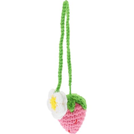 Pendentif Fraise Fleur Crocheté en Coton Rose pour Voiture et Paquet (1/5)