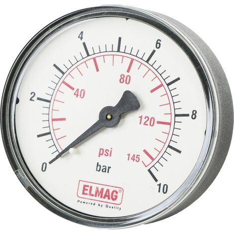 ELMAG Druckmanometer 0-10 bar, Ø 63 mm, Ø 1/4 Außengewinde hinten, 1 Stk. Packung - SB (1/3)