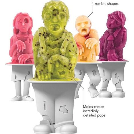 Moule Popsicle - Silicone Alimentaire Sans BPA - 4 Cavités Zombie - Pour Jus Yaourt Purée - Lavable Lave-Vaisselle - 26 x 14 x 10 cm