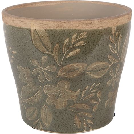 Cache-pot décoratif en céramique verte Ø 12 x 10 cm pour petites plantes intérieur et extérieur - PANGIVO (1/2)