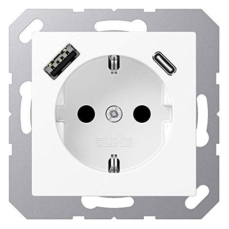 JUNG A1520-15CAWWM SCHUKO STECKDOSE MIT USB-LADEGERÄT, SERIE A/AS, SCHNEEWEIß MATT