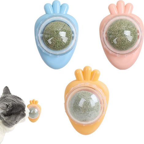 Katzenminze-Bälle – Selbstklebende, drehbare Katzenminze-Bälle für Wände und Böden – Zahnreinigungsspielzeug für Katzen – 3er-Pack (1/5)