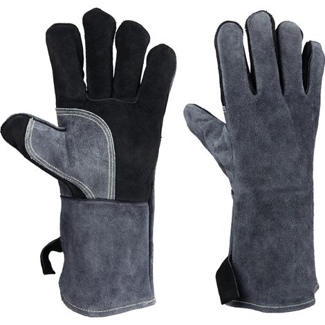 Gants de Protection en Cuir pour Barbecue, Four, Grill BBQ, Cuisine, Coin du Feu et Cheminée (1/5)