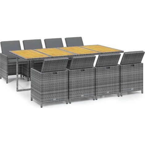 Maison Exclusive - 9-tlg. Garten-Essgruppe mit Auflagen Poly Ratt